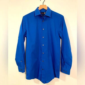 J Ferrar Super Slim Mechanical Stretch Blue Button Down, Medium 15-15.5 32-33